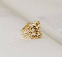 Load image into Gallery viewer, Victorian Style Gold Filigree Ring. High Quality Gold Plated Adjustable Filigree Ring
