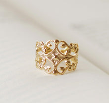 Load image into Gallery viewer, Victorian Style Gold Filigree Ring. High Quality Gold Plated Adjustable Filigree Ring
