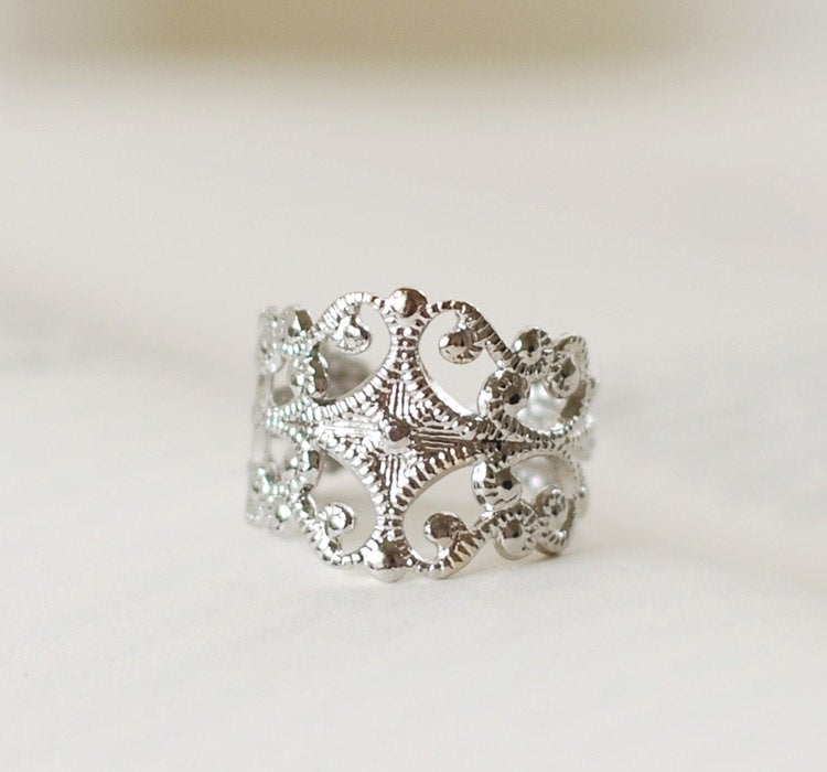 Silver Filigree Ring, Victorian Style High Quality Silver Plated Filigree Ring. Metalwork Adjustable Ring, Valentines day gift