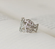 Load image into Gallery viewer, Silver Filigree Ring, Victorian Style High Quality Silver Plated Filigree Ring. Metalwork Adjustable Ring, Valentines day gift
