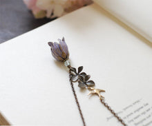 Load image into Gallery viewer, Tulip Necklace, Purple Violet Brass Tulip Flower Orchid  Swallow Bird Necklace, Gift for mom Wife Girlfriend, gift for her
