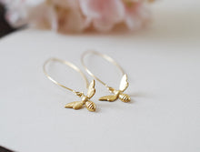 Load image into Gallery viewer, Gold Bee Earrings. Gold Plated Brass Bee Long Dangle Earrings. Bee Jewelry. Spring Summer Bee Accessory
