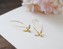 Load image into Gallery viewer, Gold Bee Earrings. Gold Plated Brass Bee Long Dangle Earrings. Bee Jewelry. Spring Summer Bee Accessory
