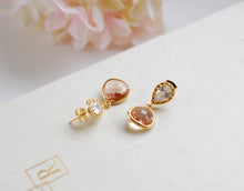 Load image into Gallery viewer, Peach Champagne Drop Clear CZ cubic zirconia Post Earrings. Wedding Jewelry, Bridal Earrings, Bridesmaid Earrings, Glass Dangle Earrings
