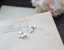 Load image into Gallery viewer, Silver Earrings, Orchid Flower Long Dangle Earrings, Wedding Jewelry, Bridesmaid gift, Bridal Earrings,  Gift for her , Gift for for Mom
