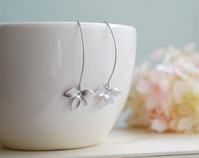 Load image into Gallery viewer, Silver Earrings, Orchid Flower Long Dangle Earrings, Wedding Jewelry, Bridesmaid gift, Bridal Earrings,  Gift for her , Gift for for Mom
