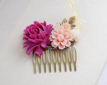 画像をギャラリービューアに読み込む, Plum Violet Rose Dusky Pink Ivory Flower Wedding Bridal Hair Comb. Flow Floral Collage Hair Comb. Bridesmaid Hair Comb
