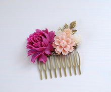 画像をギャラリービューアに読み込む, Plum Violet Rose Dusky Pink Ivory Flower Wedding Bridal Hair Comb. Flow Floral Collage Hair Comb. Bridesmaid Hair Comb
