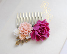 画像をギャラリービューアに読み込む, Plum Violet Rose Dusky Pink Ivory Flower Wedding Bridal Hair Comb. Flow Floral Collage Hair Comb. Bridesmaid Hair Comb
