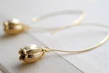 Load image into Gallery viewer, Lily of the Valley Earrings. Matte Gold Lily of The Valley Flower Long Dangle Earrings. Everyday Earrings, Gift for Mom Sister Aunt
