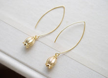 Load image into Gallery viewer, Lily of the Valley Earrings. Matte Gold Lily of The Valley Flower Long Dangle Earrings. Everyday Earrings, Gift for Mom Sister Aunt
