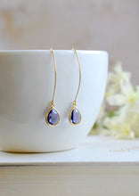 Load image into Gallery viewer, Navy Blue Drop Earrings, Gold Plated Montana Blue Sapphire Blue Teardrop Long dangle Earrings, Wedding Bridal Jewelry, Bridesmaid Gift
