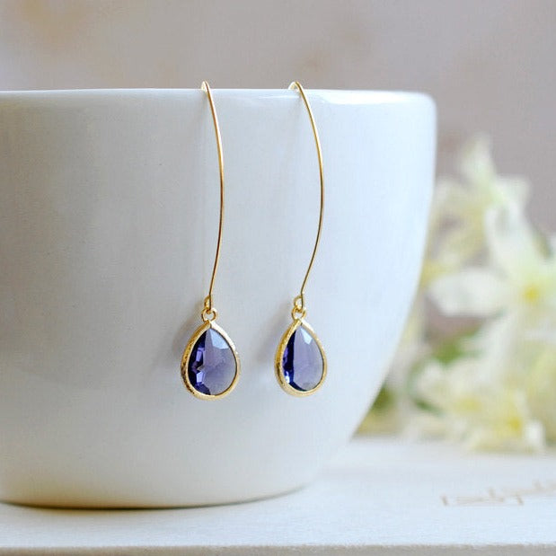 Purple Crystal Drop Long Earrings