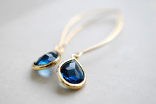 Load image into Gallery viewer, Navy Blue Drop Earrings, Gold Plated Montana Blue Sapphire Blue Teardrop Long dangle Earrings, Wedding Bridal Jewelry, Bridesmaid Gift
