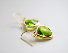 Load image into Gallery viewer, Peridot Green Earrings, August Birthstone Jewelry, August Birthday Gift, Gold Green Earrings, Green Wedding Earrings, Bridesmaid Earrings
