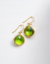 Load image into Gallery viewer, Peridot Green Earrings, August Birthstone Jewelry, August Birthday Gift, Gold Green Earrings, Green Wedding Earrings, Bridesmaid Earrings
