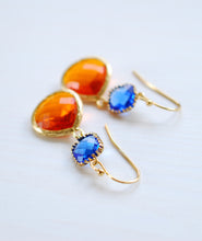 Load image into Gallery viewer, Sapphire Blue Tangerine Orange Drop Earrings, Cobalt Blue Orange Dangle Earrings, Modern Everyday Jewelry, Blue Orange Wedding Earrings
