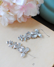 Load image into Gallery viewer, Silver Orchids Earrings Matte Silver Flowers Long Dangle Earrings Wedding Jewelry, Bridal Earrings Bridesmaid Gift Birthday gift for her
