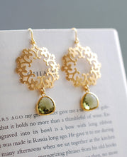 Load image into Gallery viewer, Champagne Bronze Teardrop Pearl Gold Filigree Earrings, Boho Chic, Moroccan, Gold and Champagne Dangle Earrings, Wedding Bridal Earrings
