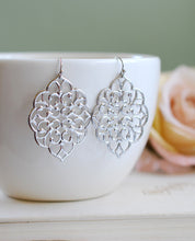 Load image into Gallery viewer, Large silver Filigree Earrings. Boho Chic Moroccan Bohemian Silver Filigree Dangle Earrings
