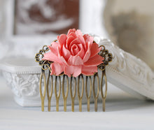 画像をギャラリービューアに読み込む, Dusky Pink Powder Pink Rose Flower Wedding Bridal Hair Comb. Pink Wedding Hair Accessory, Flower Brass Filigree Hair Comb, Bridesmaid Gift
