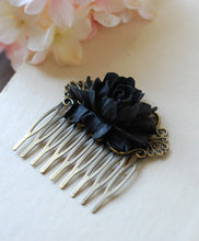 画像をギャラリービューアに読み込む, Black Rose Flower Hair Comb. Goth Gothic Hair Accessory, Black Wedding Bridal Hair Comb, Gothic Wedding Hair Accessory, Holloween
