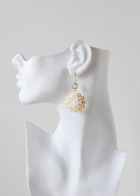 Load image into Gallery viewer, Aquamarine Blue Crystal Gold Circle Filigree Earrings
