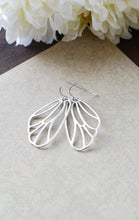 Load image into Gallery viewer, Silver Wing Earrings. Matte Silver Fairy Wings Earrings, Butterfly Wings Earrings, Cicada Wings Earrings. Filigree Wing Jewelry
