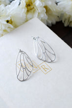 Load image into Gallery viewer, Silver Wing Earrings. Matte Silver Fairy Wings Earrings, Butterfly Wings Earrings, Cicada Wings Earrings. Filigree Wing Jewelry
