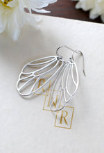 Load image into Gallery viewer, Silver Wing Earrings. Matte Silver Fairy Wings Earrings, Butterfly Wings Earrings, Cicada Wings Earrings. Filigree Wing Jewelry
