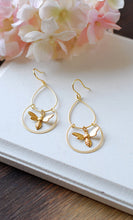 Load image into Gallery viewer, Gold Bee Earrings, Bee Dangle Earrings, Chandelier Earrings, Bee Jewelry, Unique Gift for Bee Lovers
