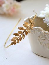 Load image into Gallery viewer, Gold Leaf Headband, Grecian Hairband, Large Leaf Headband, Wedding Headband, Grecian Headpiece, Bridal Hair,  Woodland Wedding
