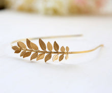 Load image into Gallery viewer, Gold Leaf Headband, Grecian Hairband, Large Leaf Headband, Wedding Headband, Grecian Headpiece, Bridal Hair,  Woodland Wedding
