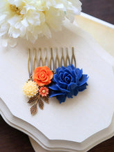 画像をギャラリービューアに読み込む, Orange and Cobalt Blue Wedding Hair Comb, Cobalt Blue Orange Ivory Wedding Bridal Hair Comb, Bridesmaid Hair Comb
