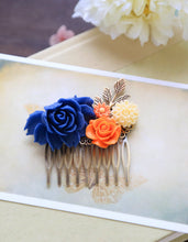 画像をギャラリービューアに読み込む, Orange and Cobalt Blue Wedding Hair Comb, Cobalt Blue Orange Ivory Wedding Bridal Hair Comb, Bridesmaid Hair Comb
