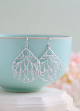 Load image into Gallery viewer, Large Matte Silver Filigree Earrings. Boho Chic Moroccan Bohemian Filigree Dangle Earrings, Modern Everyday Earrings
