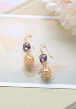 Load image into Gallery viewer, Purple Crystal Gold Puffy Teardrop Earrings
