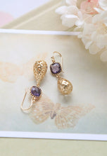 Load image into Gallery viewer, Purple Crystal Gold Puffy Teardrop Earrings
