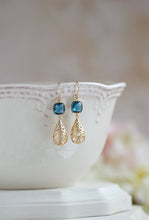 Load image into Gallery viewer, Purple Crystal Gold Puffy Teardrop Earrings
