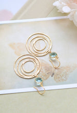 Load image into Gallery viewer, Gold Multi Circle Hoop Earrings with Aquamarine Blue Crystals
