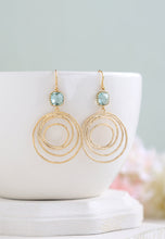 Load image into Gallery viewer, Gold Multi Circle Hoop Earrings with Aquamarine Blue Crystals
