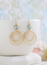 Load image into Gallery viewer, Gold Multi Circle Hoop Earrings with Aquamarine Blue Crystals
