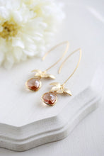 Load image into Gallery viewer, Peach Champagne Gold Orchid Flower Dangle Earrings Peach Champagne Wedding Bridal Earrings Bridesmaid Earrings Gift for her
