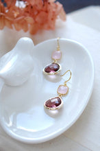 Load image into Gallery viewer, Icy Pink and Plum Earrings. Gold Plated Purple Eggplant Burgundy Glass Drop Earrings, Dangle Earrings, Bridesmaid Earrings, Plum Wedding
