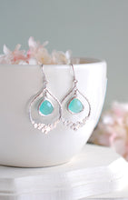 Load image into Gallery viewer, Mint Earrings in Silver, Mint Blue Glass Drop Earrings in Silver, Silver Chandelier Earrings, Mint Wedding Bridal Jewelry, Bridesmaid Gift
