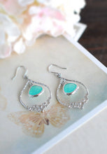 Load image into Gallery viewer, Mint Earrings in Silver, Mint Blue Glass Drop Earrings in Silver, Silver Chandelier Earrings, Mint Wedding Bridal Jewelry, Bridesmaid Gift
