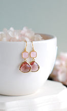 Load image into Gallery viewer, Icy Pink and Plum Earrings. Gold Plated Purple Eggplant Burgundy Glass Drop Earrings, Dangle Earrings, Bridesmaid Earrings, Plum Wedding
