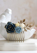 Load image into Gallery viewer, Wedding Hair Accessory Bridal Hair Comb Dark Blue Rose Flower Hair Comb Navy Blue Dusky Blue Blue Wedding Hairpiece Bridal Bridal Headpiece
