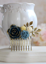 Load image into Gallery viewer, Wedding Hair Accessory Bridal Hair Comb Dark Blue Rose Flower Hair Comb Navy Blue Dusky Blue Blue Wedding Hairpiece Bridal Bridal Headpiece
