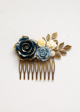 Load image into Gallery viewer, Wedding Hair Accessory Bridal Hair Comb Dark Blue Rose Flower Hair Comb Navy Blue Dusky Blue Blue Wedding Hairpiece Bridal Bridal Headpiece
